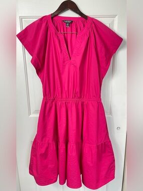 Ralph Lauren Black Label 12 L Cotton Shirt Dress Large Women’s Pink Tiered